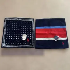 【新品未使用】　ラルフローレン　タオルハンカチ　水玉、ボーダー柄　2枚組