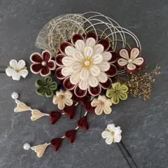 つまみ細工　髪飾り　✴︎雅✴︎ボルドー　成人式卒業式　No.487 再販4