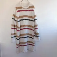 ジェラートピケ　ルームウェア　アイボリー　ボーダー　ワンピース