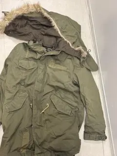 ファー付きオリーブモッズコート サイズIII