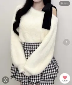 INGNI 肩ベロアリボンワンショルフェザーニット