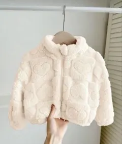 フードなし　ハート柄　ファーブルゾン　ベージュ