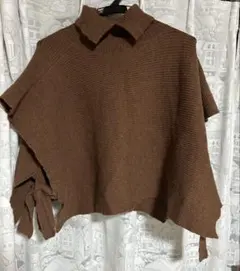 ブラウンリブニットベスト タートルネック