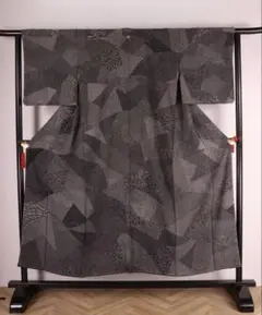 小紋 モノトーン 6月〜10月 正絹 黒灰色 寄せ柄