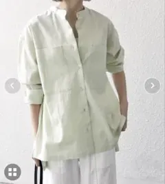 【SHIPS any】 リネン ミックス スタンドカラー ポケット シャツ