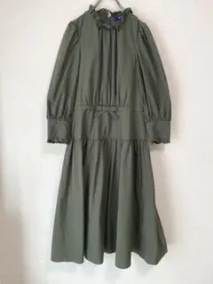M's Gracy フリルネック 半袖ロングワンピース グリーン M's Gracy フリルネック 半袖ロングワンピース グリーン M'S