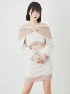 Ank Rouge オフショルダーリボンニットワンピース