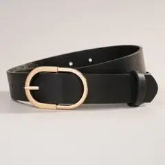 ブラック ベルト 丸バックル レザー調 ゴールド きれいめ オフィス 上品 韓国
