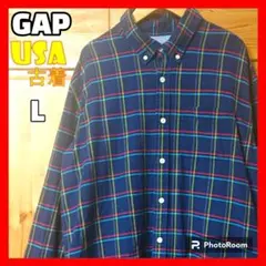 usa古着 GAP ネルシャツ L グラフチェック ネイビー レッド グランジ