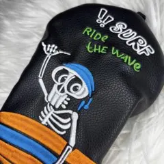 【新品】ヘッドカバー FW用 フェアウェイウッド 刺繍 スカル サーフ 黒