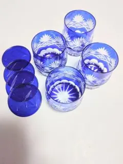 切子ロックグラス　4個セット　コースター付 新品.未使用