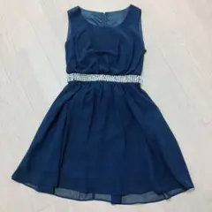 ビジュー付き フォーマルワンピ パーティドレス Mサイズ ネイビー