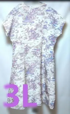 3L フレンチスリーブ着物小紋リメイク花柄ワンピース