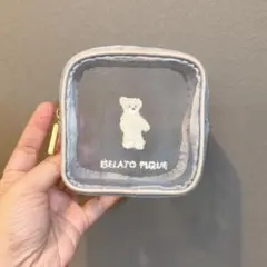 ジェラートピケ　メッシュ　ポーチ　クマ　ベア　ブルー