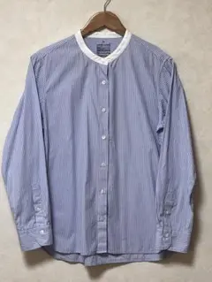 無印良品　【美品】バンドカラーシャツ XL 青と白ストライプ