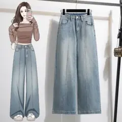 ワイドパンツ 着痩せ ハイウエスト ジーパン 大きいサイズ デニム ゆったり系