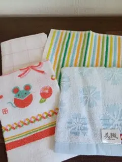 ウォッシュタオル 4枚セット　水色は今治産　綿100%　新品未使用