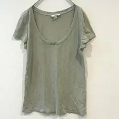 【H＆Ｍ】グリーン　半袖　Ｔシャツ　Uネック　シンプル　薄手　インナー　S