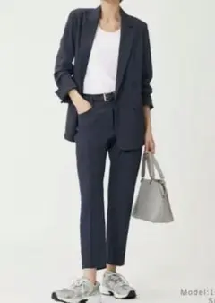 プラステリネンブレンドスティックパンツネイビーM2024