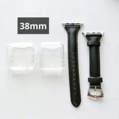 アッブルウォッチ バンド 革 ブラック シリコン ケース 38mm