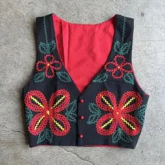 ヴィンテージ花柄刺繍 ノースリーブベスト