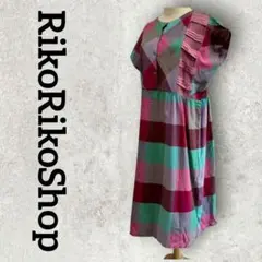 チェック柄 半袖ワンピース ミモレ丈ワンピース (L) 赤等 インド綿 カラフル