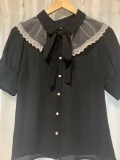 アンクルージュ ブラウス トップス レース リボン ブラック