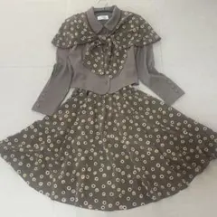 一点もの！昭和レトロ花柄ワンピース　スカーフ　ドッキング　Aラインフレア　日本製