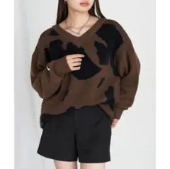 【新品未使用】 RAY CASSIN　Vネックヒョウ柄ルーズチュニック ニット