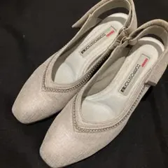 シルバー ビジュー付きウェッジパンプス