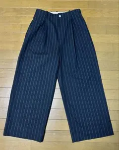 GU beautiful people タックワイドパンツ ストライプ ネイビー