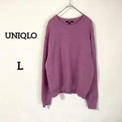 【ユニクロ】プレミアムラムクルーネックセーター L ピンク ウール100%