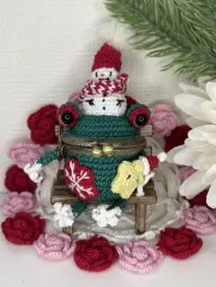 ☆ハンドメイド ⋆♡⋆おでかけ大好きカエルちゃん ☆手編みがま口 no.23