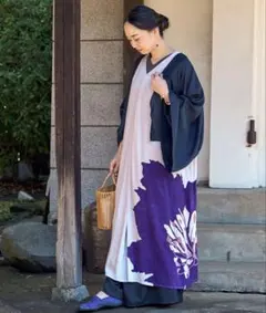 花墨ワンピース 振袖 着物風ワンピース 牡丹 和装 和モダン 山吹 カヤ