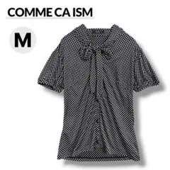 COMME CA ISM ドット柄 ボウタイブラウス M 黒白 半袖 リボンのサムネイル