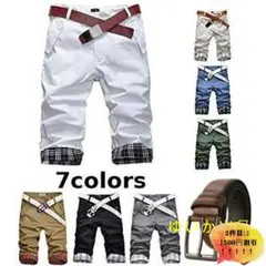 ★ベルトプレゼント ★ショートパンツカーゴパンツ チノパンチェック柄 半ズボ5