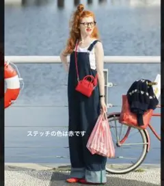 未使用　ボンルシール　カラーステッチロールアップハーフジップデニムサロペット