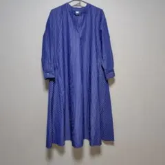 青と白のストライプ 長袖シャツワンピース