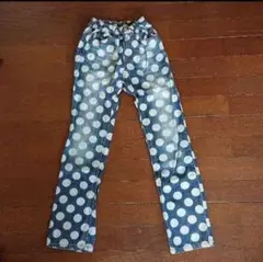 水玉模様ストレートパンツ デニムブルー