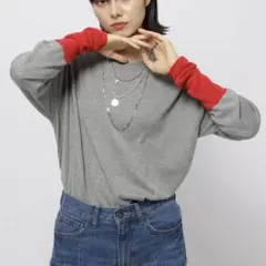 ニコアンド カシミヤ混配色ニットプルオーバー Lサイズ