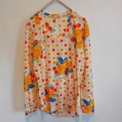 70s-80s ユーロヴィンテージ 花柄総柄カットソー レトロ【40】イエロー