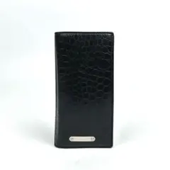 極美品■サンローラン クロコ型押し 長財布 プレートロゴ シルバー金具 ブラック