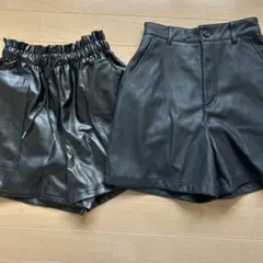 レディース レザーショートパンツ 黒 セットのサムネイル