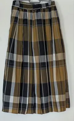 レディースチェック柄プリーツロングスカート　しまむら