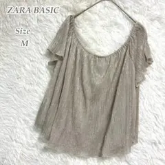ZARA BASIC シアートップス ラメ加工 フリル袖 半袖 レディース M