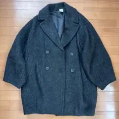 happy john ウールブレンドシャギーコクーンPコート 黒