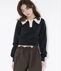 Ezick 2WAY lace collar バイカラーポロニット 美品のサムネイル