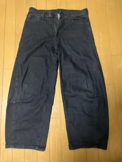 ワイドレッグ ブラックデニムパンツ