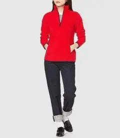 フリースジャケット XL レディース 赤 ハイネック ジップアップ
