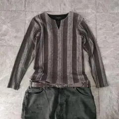 archive stripe v neck long sleeve y2k　5